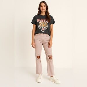 Risen Jeans Blush Distressed Mid-Rise Straight Jeans Sz 3 (Excellent Condition)